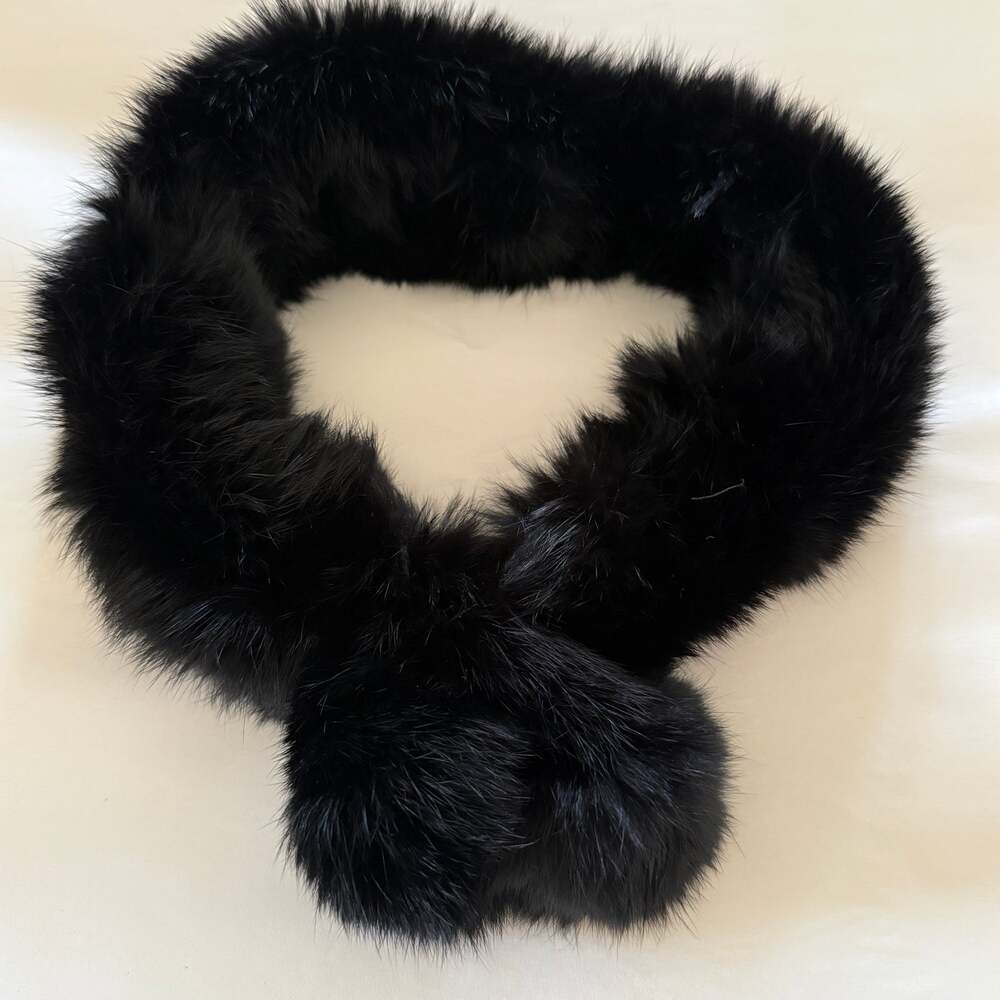 Vintage Black Pull-through Adjustable Genuine Fur Collar or Scarf